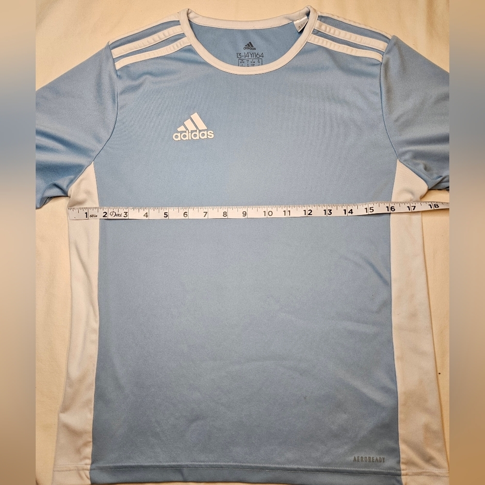 Adidas Kids Entrada Soccer Jersey Large (13-14yrs) Light Blue & White Youth Size - Picture 5 of 7